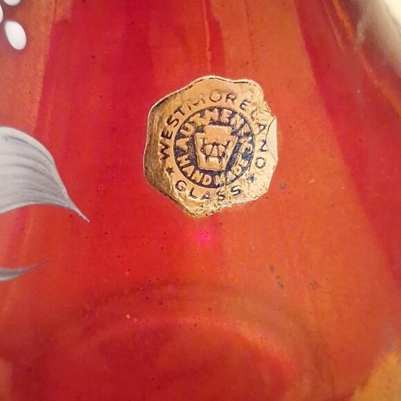 Westmoreland Ruby Glass Hand Painted Rose 6.25" Bud Vase Signed R. Green 1978 - Picture 3 of 6